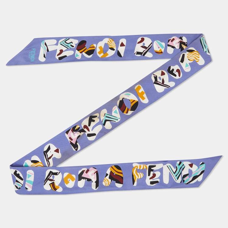 Pre Owned Fendi Purple Fendi Roma Print Silk Bandeau Scarf
