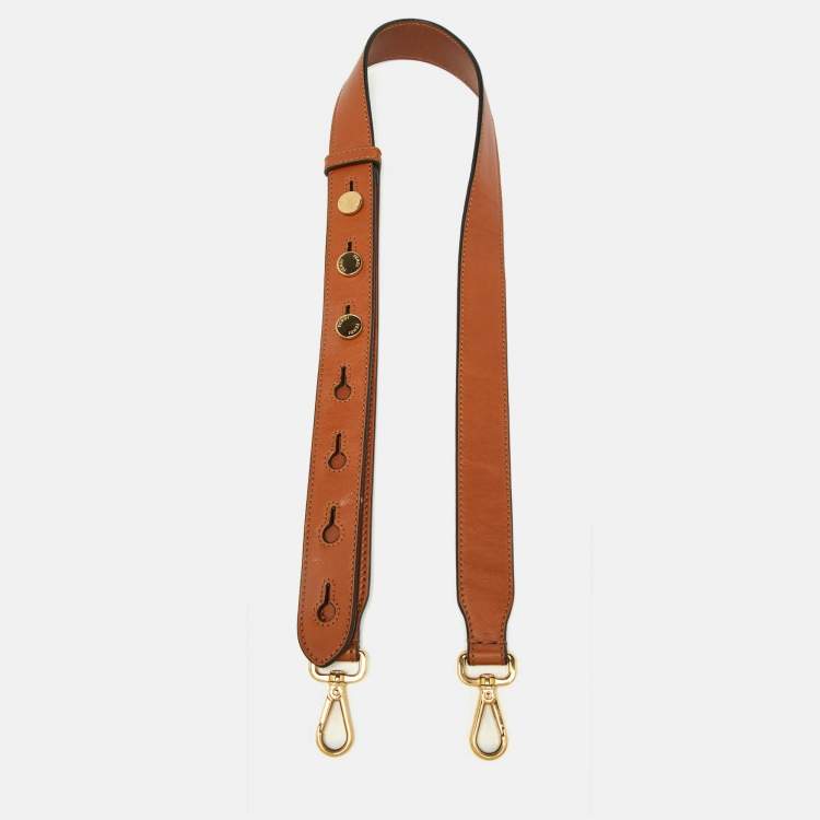 Pre Owned Fendi Brown Leather Studded Adjustable Shoulder Bag Strap