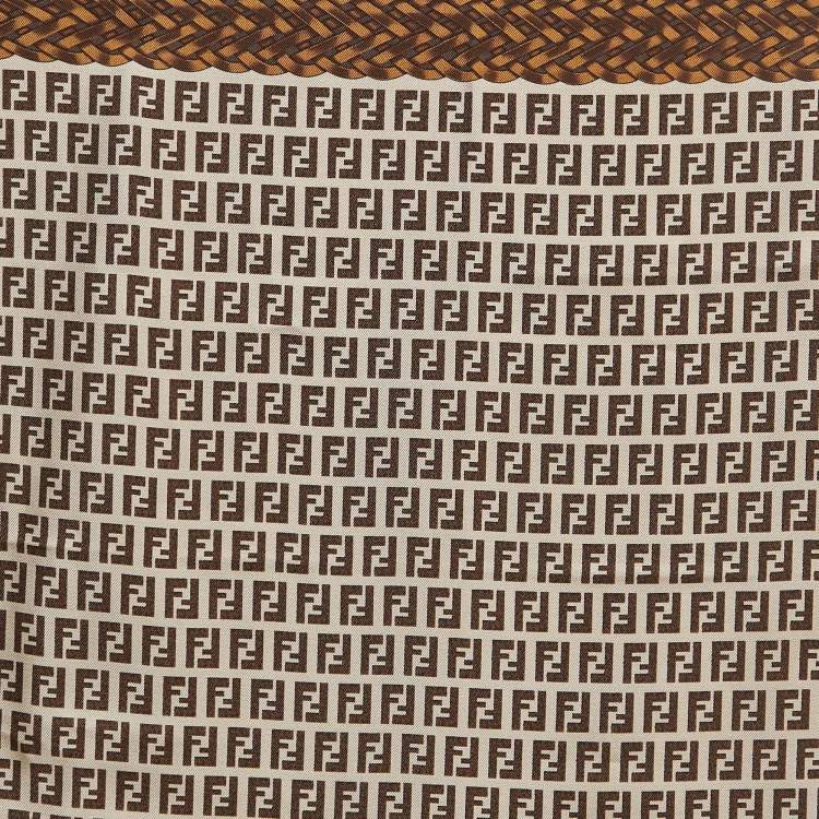 Pre Owned Fendi Brown Zucca Print Silk Square Scarf