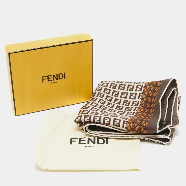 Pre Owned Fendi Brown Zucca Print Silk Square Scarf