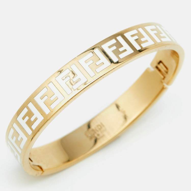 Pre Owned Fendi FF Logo Forever Enamel Gold Tone Bracelet S