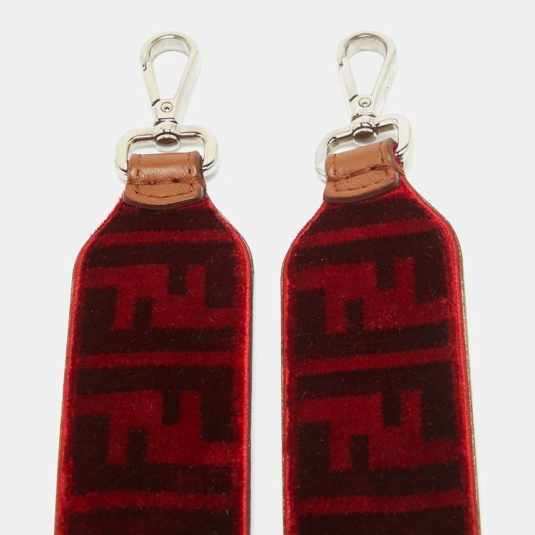 Pre Owned Fendi Red/Black Zucca Velvet Shoulder Bag Strap