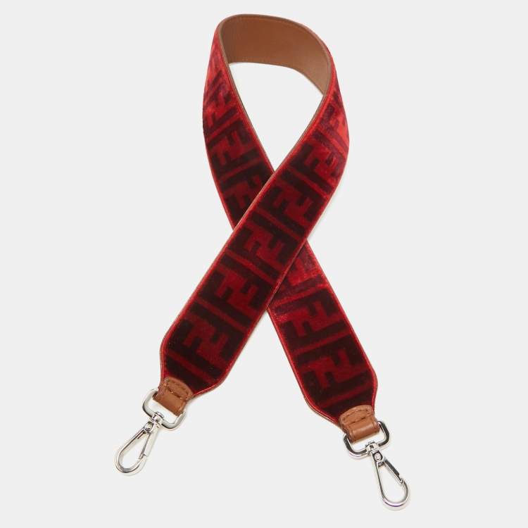 Pre Owned Fendi Red/Black Zucca Velvet Shoulder Bag Strap