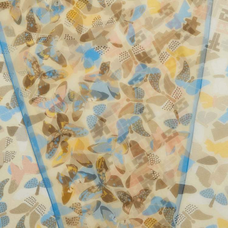 Pre Owned Fendi Multicolor Zucca and Butterfly Print Silk Scarf