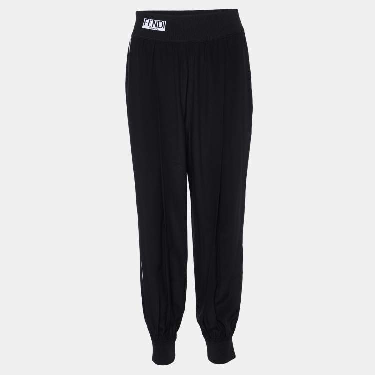 Pre Owned Fendi Black Silk Contrast Trimmed Joggers M
