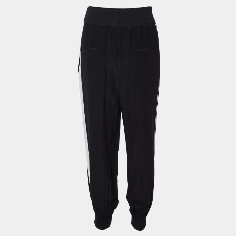 Pre Owned Fendi Black Silk Contrast Trimmed Joggers M