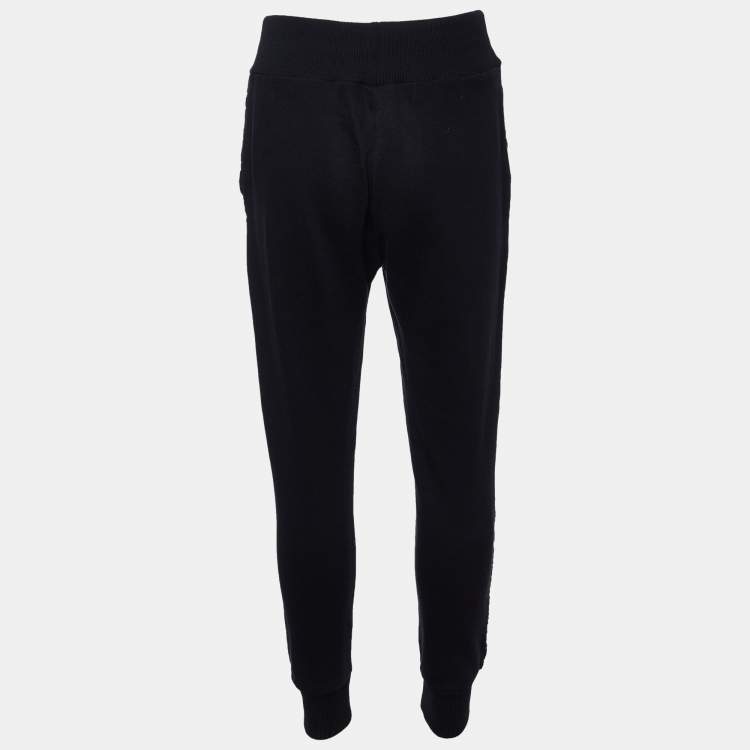Pre Owned Fendi Black Knit Contrast Logo Print Trim Trackpants M