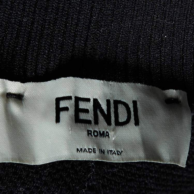 Pre Owned Fendi Black Knit Contrast Logo Print Trim Trackpants M
