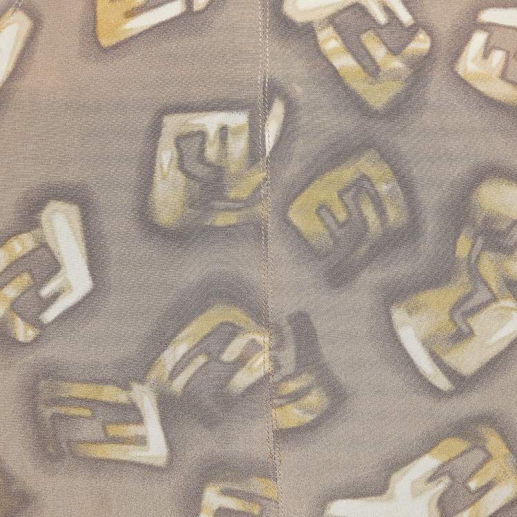 Pre Owned Fendi Grey Logo Monogram Printed Silk Mini Skirt M
