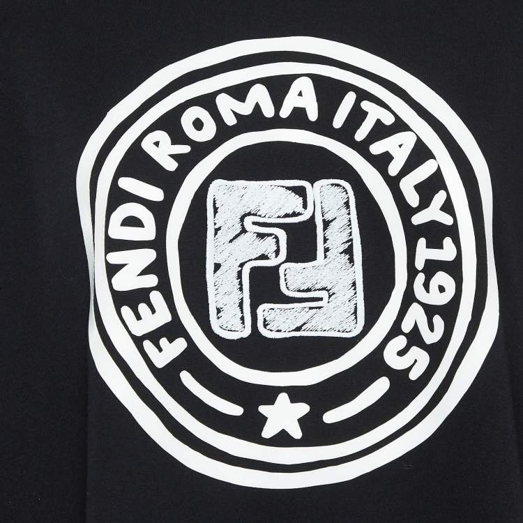 Pre Owned Fendi Black Printed Cotton Oversized T-Shirt XS