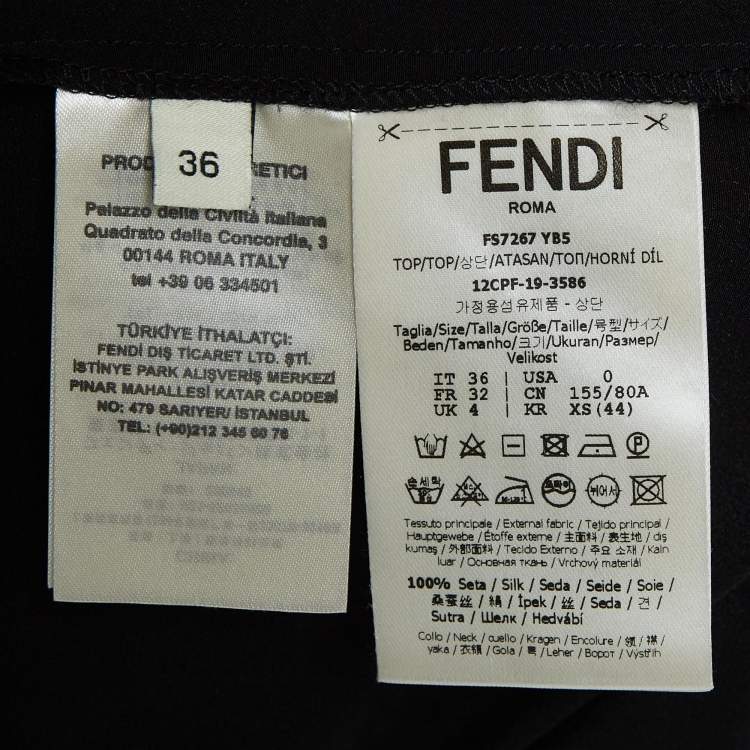 Pre Owned Fendi Black Logo Ribbed Neck Silk T-Shirt XS