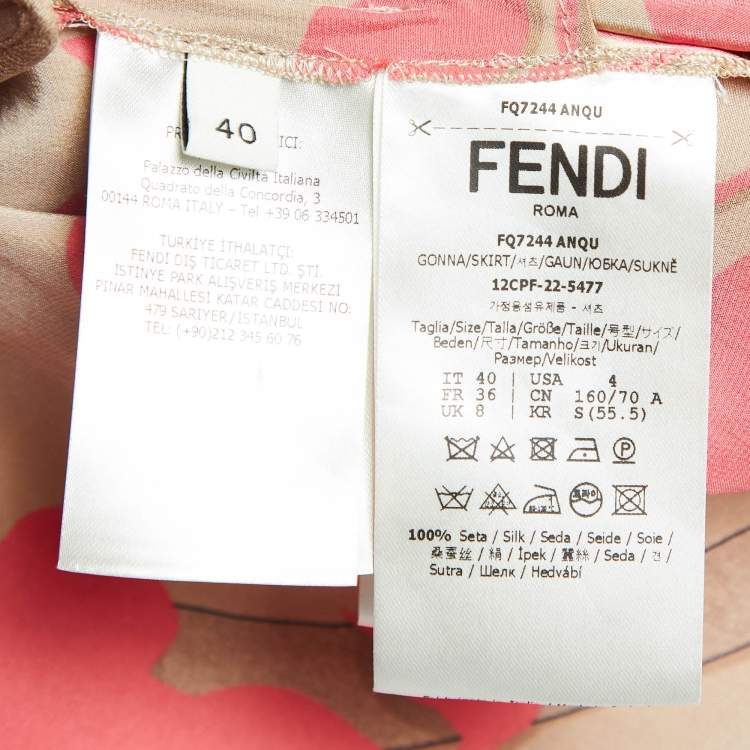 مملوكة مسبقًا Fendi Pink Rose Print Silk Pleated Asymmetric Midi Skirt S