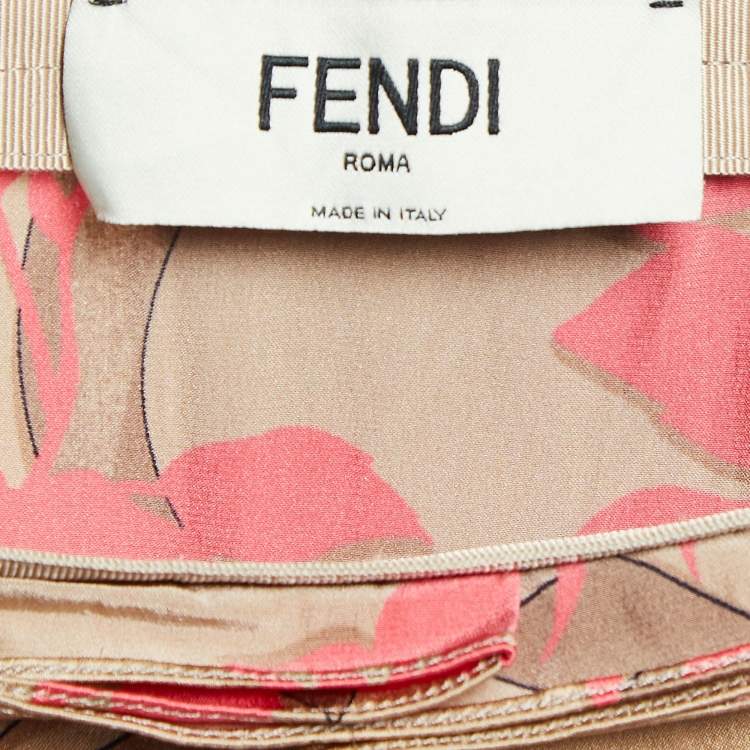 مملوكة مسبقًا Fendi Pink Rose Print Silk Pleated Asymmetric Midi Skirt S