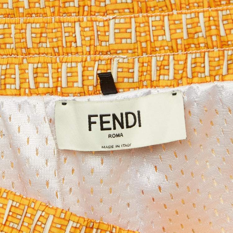 Pre Owned Fendi Yellow FF Print Synthetic Gym Shorts L