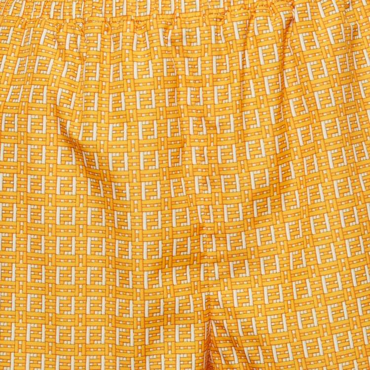 Pre Owned Fendi Yellow FF Print Synthetic Gym Shorts L