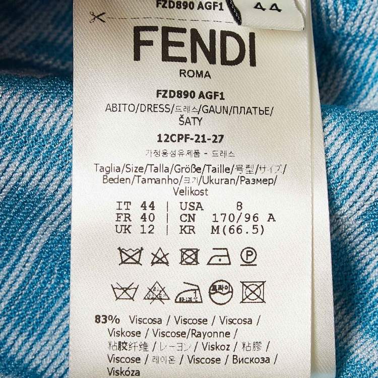 Pre Owned Fendi X Sarah Coleman Blue FF Vertigo Jacquard Knit Bodycon Dress M