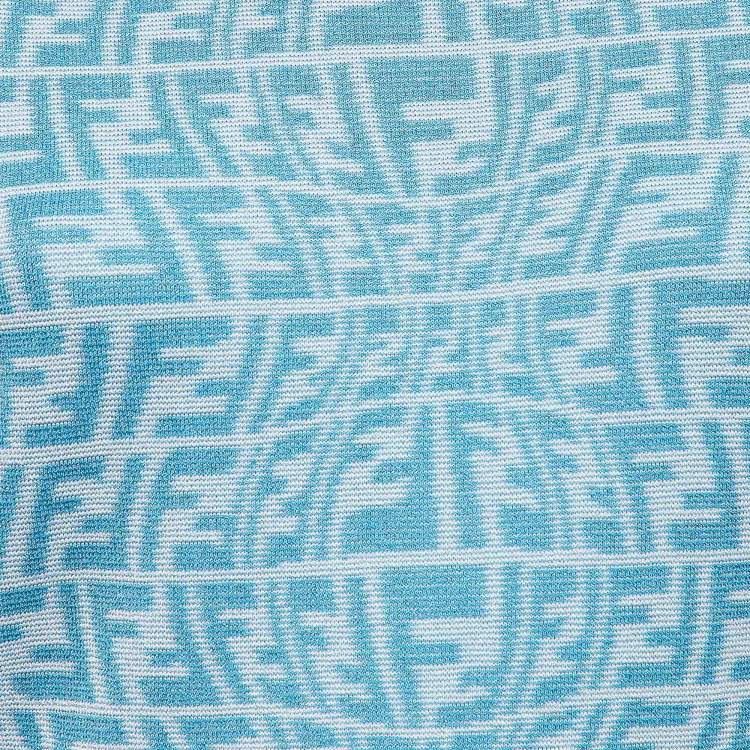 Pre Owned Fendi X Sarah Coleman Blue FF Vertigo Jacquard Knit Bodycon Dress M