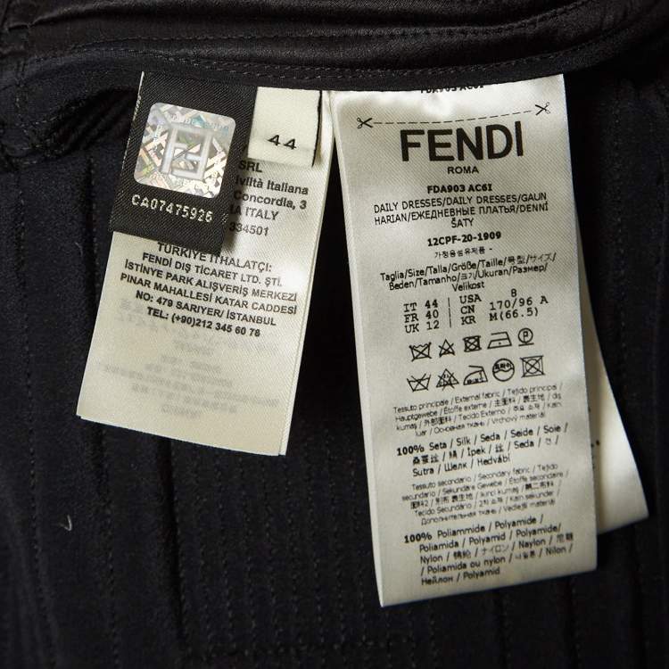 Pre Owned Fendi Black Quilted Silk Lace Trimmed Midi Dress M