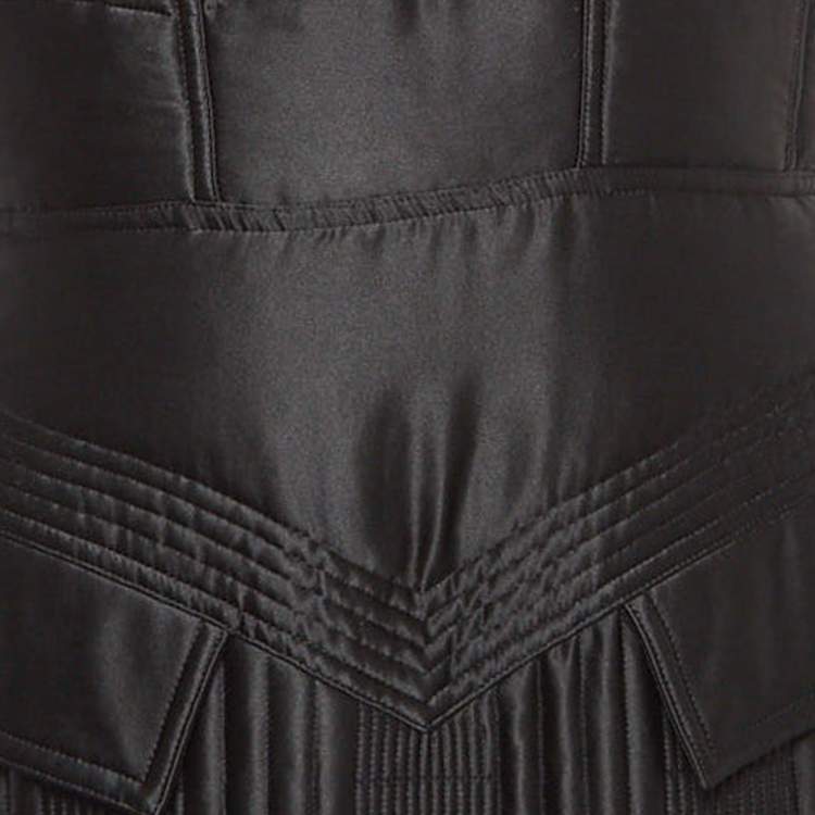 Pre Owned Fendi Black Quilted Silk Lace Trimmed Midi Dress M
