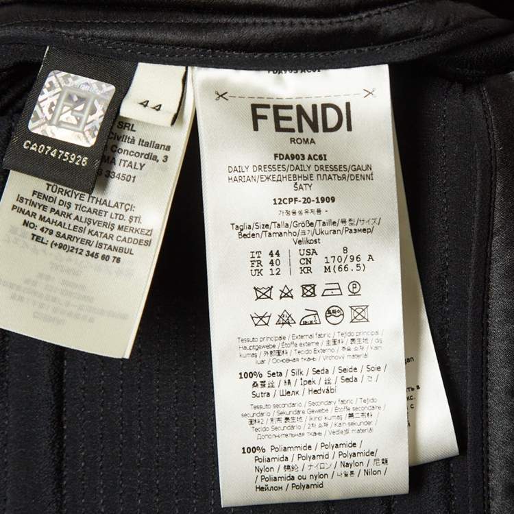 Pre Owned Fendi Black Quilted Silk Lace Trimmed Midi Dress M