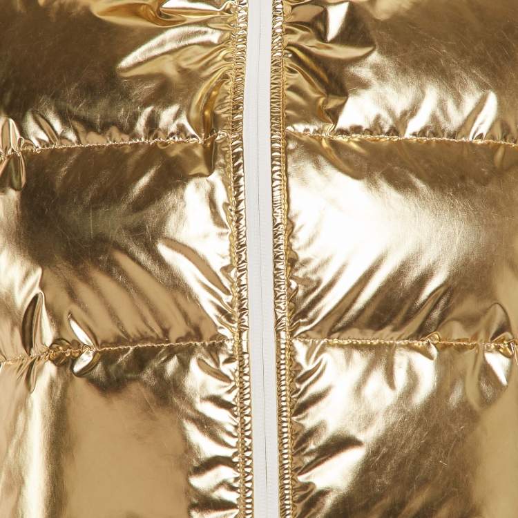 Pre Owned Fendi Gold/White Synthetic & Jersey Quilted Down Hoodie Jacket M