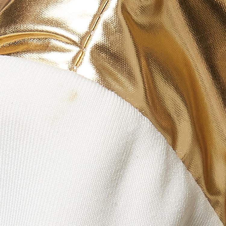 Pre Owned Fendi Gold/White Synthetic & Jersey Quilted Down Hoodie Jacket M