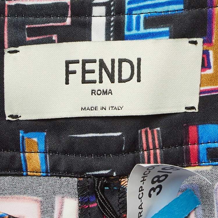 Pre Owned Fendi Black FF Print Satin Cropped Fun Fair Pants M