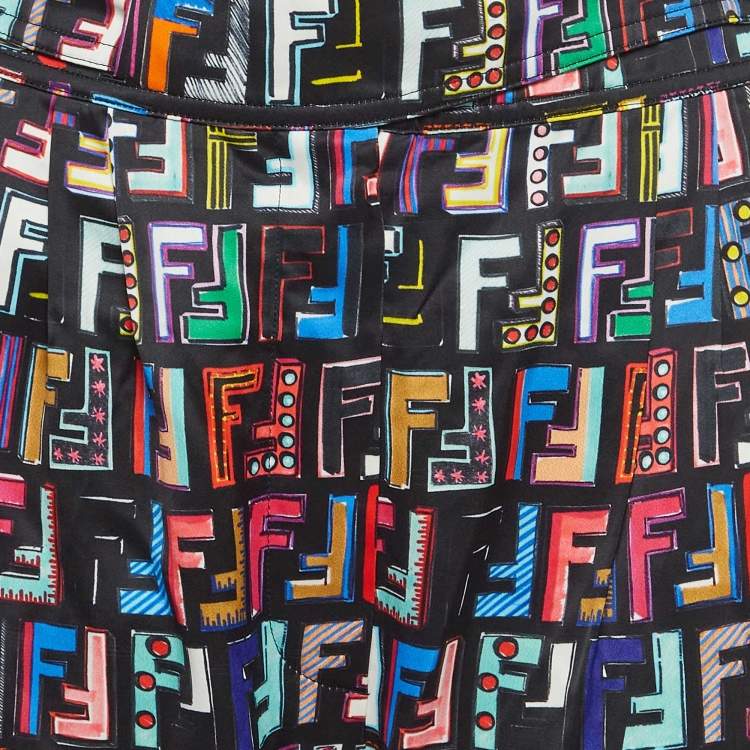 Pre Owned Fendi Black FF Print Satin Cropped Fun Fair Pants M