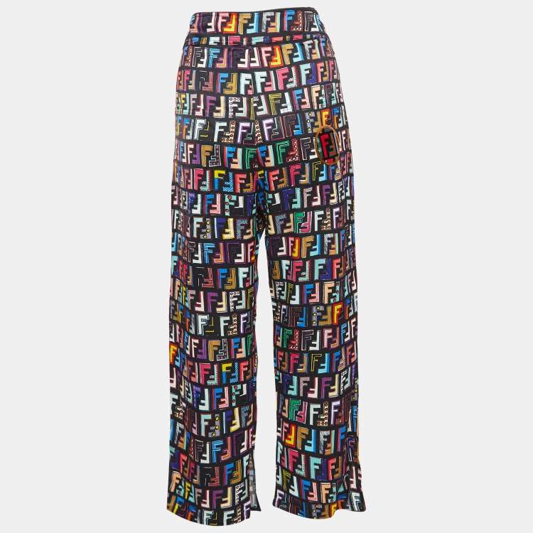 Pre Owned Fendi Black FF Print Satin Cropped Fun Fair Pants M