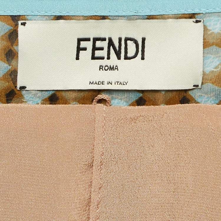 Pre Owned Fendi Green Printed Silk Pleated Midi Skirt S