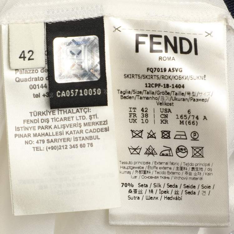 Pre Owned Fendi X Fila White Fendi Mania Print Silk Pleated Midi Skirt M