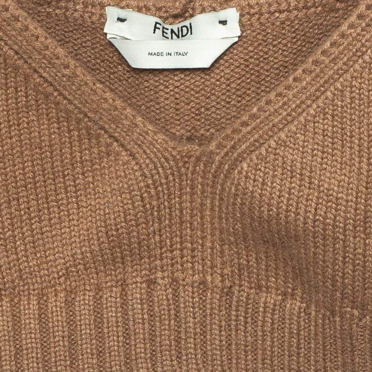 Pre Owned Fendi Brown Cashmere Knit Bralette Top M 