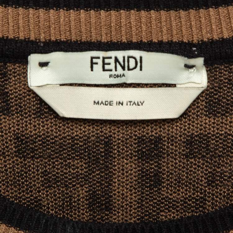 Pre Owned Fendi Brown Zucca Jacquard Knit Fitted Midi Dress S