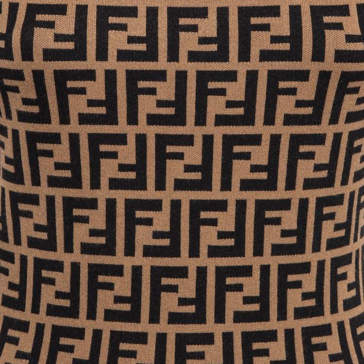 Pre Owned Fendi Brown Zucca Jacquard Knit Fitted Midi Dress S