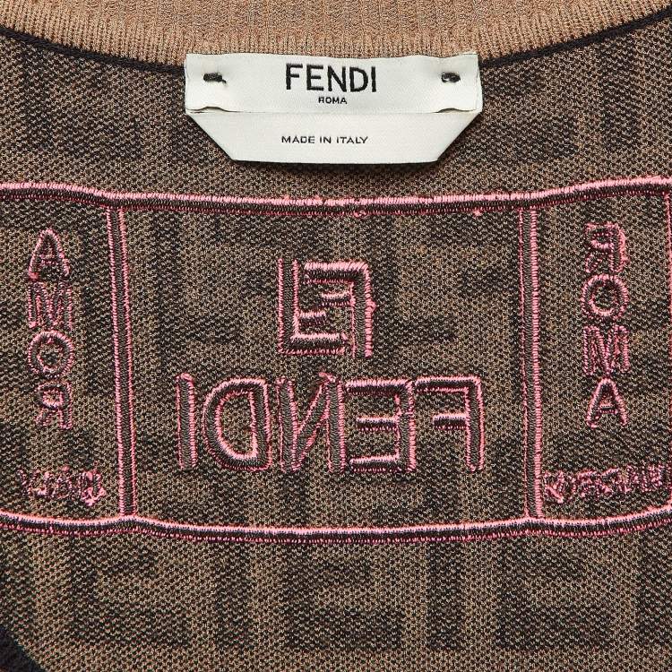 Pre Owned Fendi Brown Zucca Patterned Knit Sleeveless Bodycon Dress M