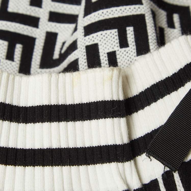 Pre Owned Fendi Monochrome Zucca Jacquard Knit Crop Sweatshirt L