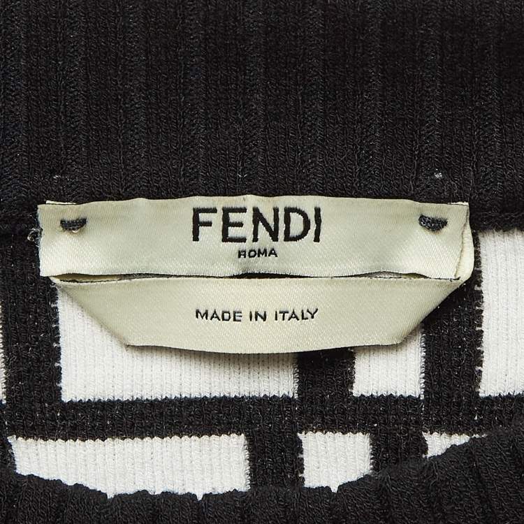 Pre Owned Fendi Monochrome Zucca Jacquard Knit Crop Sweatshirt L