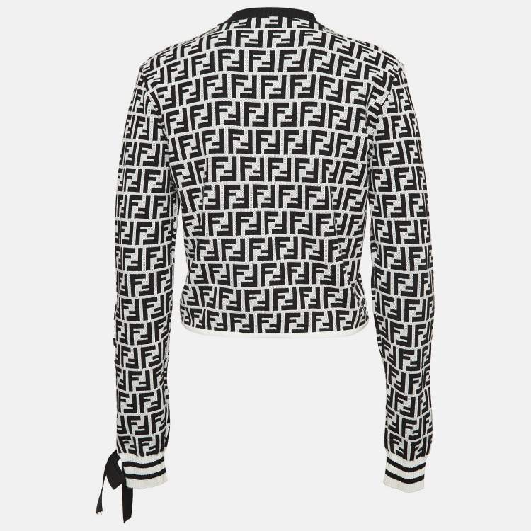 Pre Owned Fendi Monochrome Zucca Jacquard Knit Crop Sweatshirt L