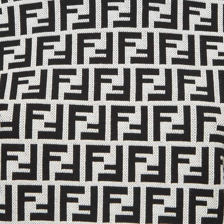 Pre Owned Fendi Monochrome Zucca Jacquard Knit Crop Sweatshirt L