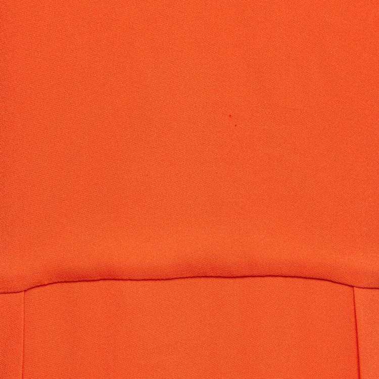 Pre Owned Fendi Orange Crepe V-Neck Pleated Midi Dress S