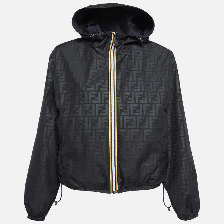 Pre Owned Fendi x K-Way Black Synthetic Reversible Bomber Jacket XS