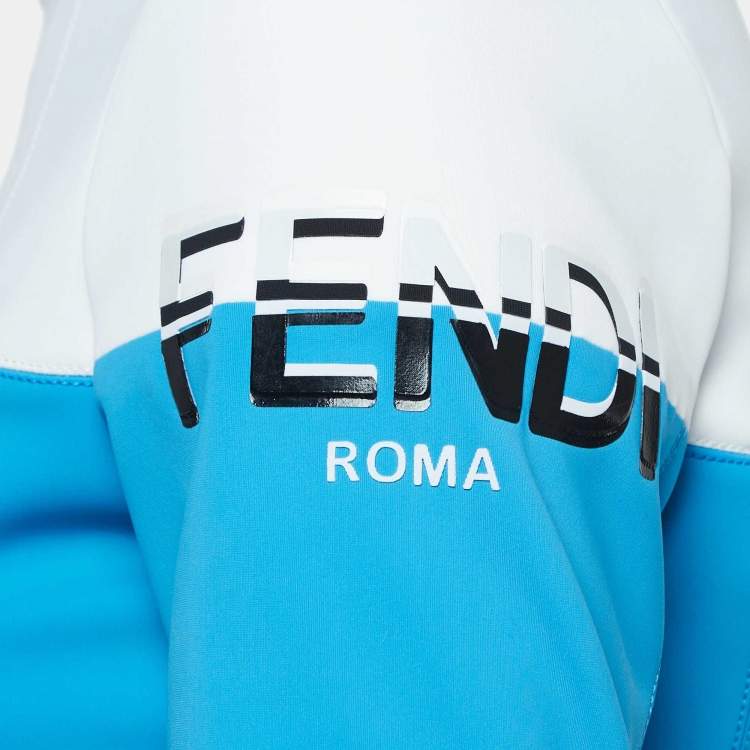 Pre Owned Fendi Blue/White Synthetic Padded Ski Jacket S