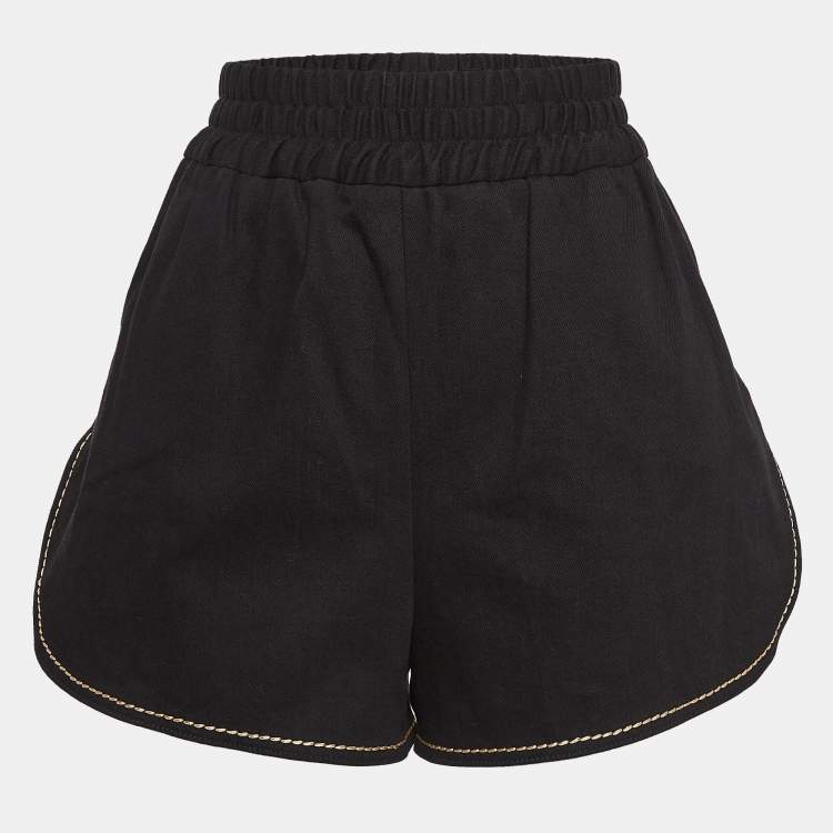 Pre Owned Fendi Black Contrast Stitch Denim Shorts M