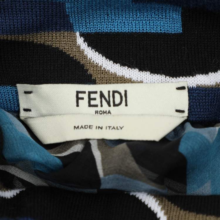 Pre Owned Fendi Blue Printed Silk Cut-Out Maxi Dress M