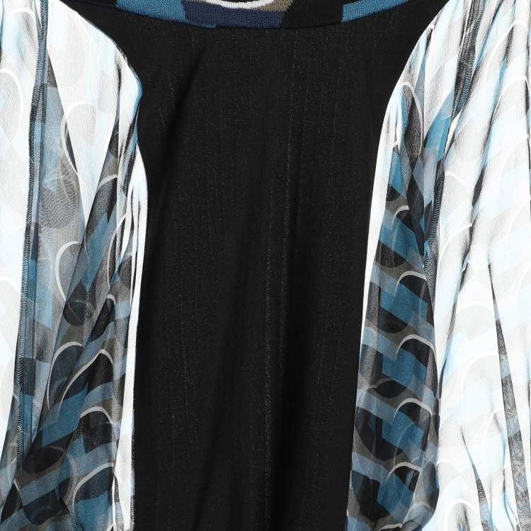 Pre Owned Fendi Blue Printed Silk Cut-Out Maxi Dress M