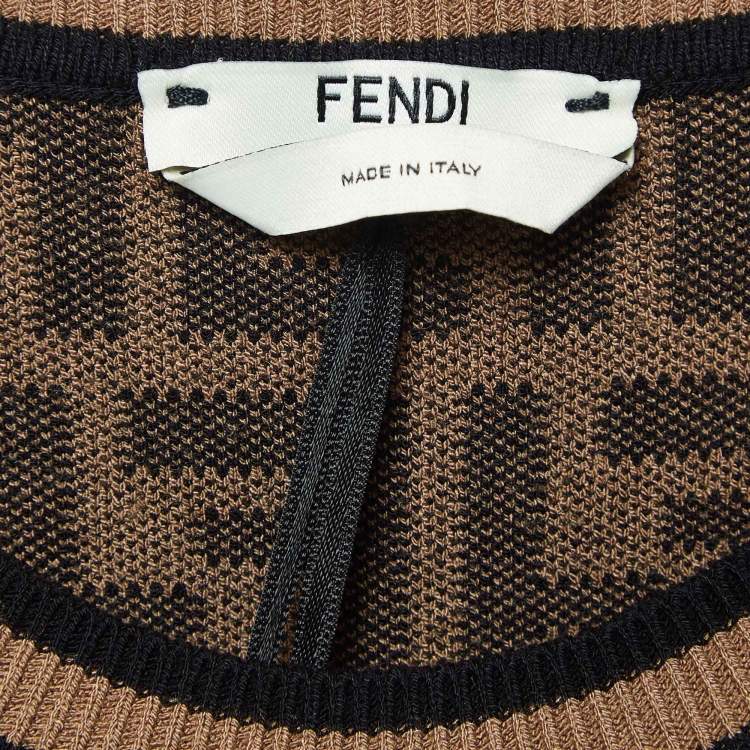 Pre Owned Fendi Brown FF Logo Patterned Knit Short Dress M