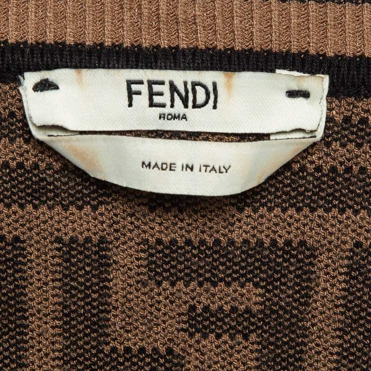 Pre Owned Fendi Brown Zucca Patterned Knit Sweatshirt M