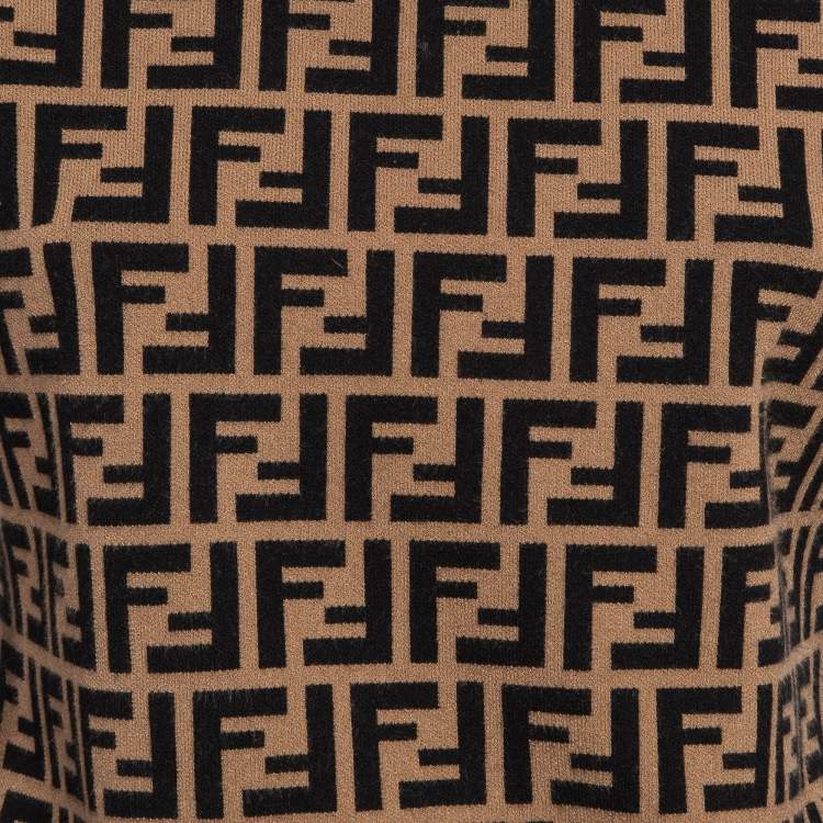 Pre Owned Fendi Brown Zucca Patterned Knit Sweatshirt M