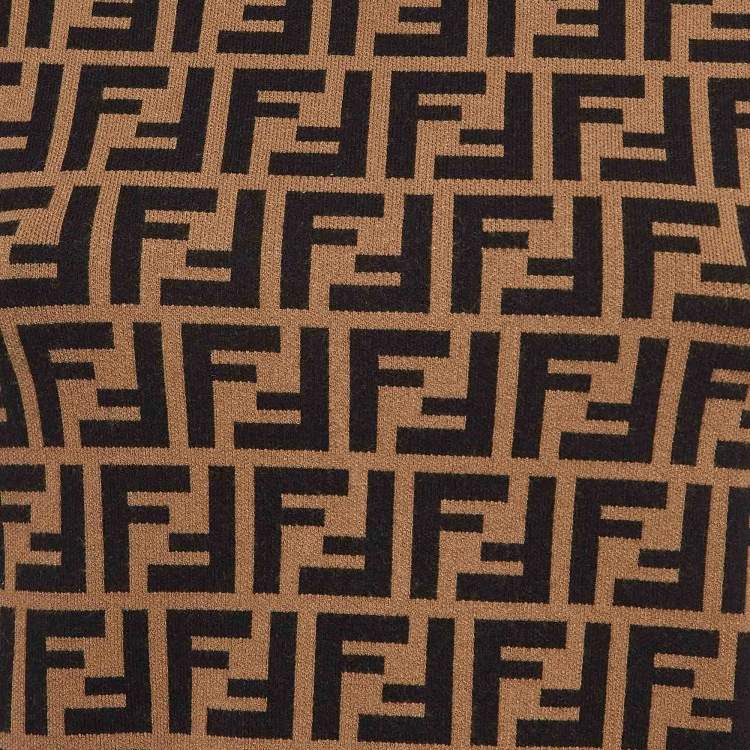 Pre Owned Fendi Brown Zucca Jacquard Knit Crew Neck Top S