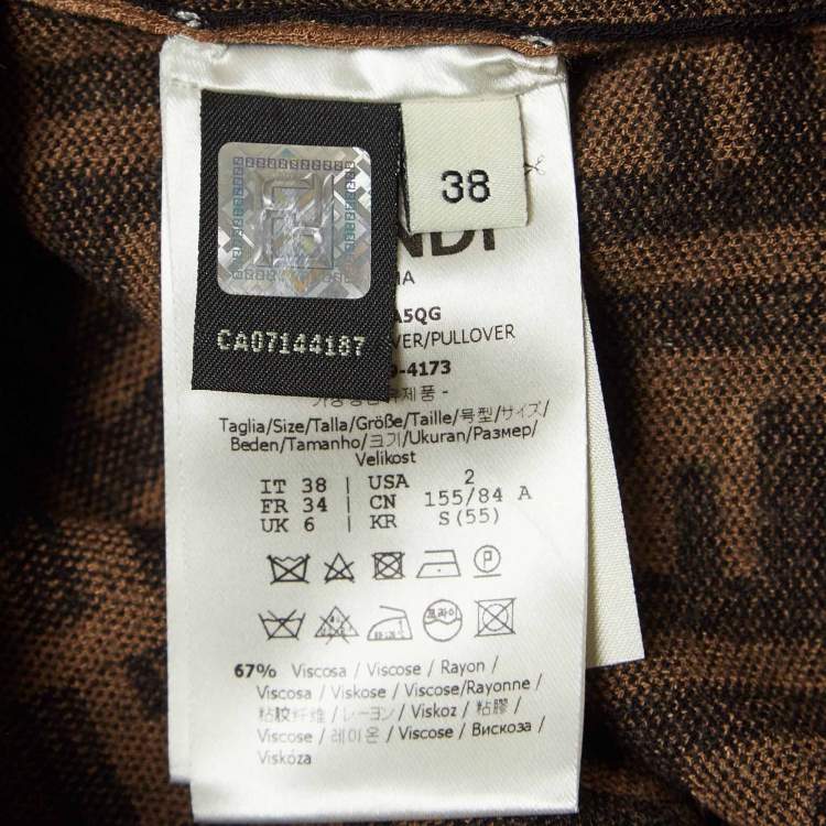 Pre Owned Fendi Brown Zucca Jacquard Knit Crew Neck Top S